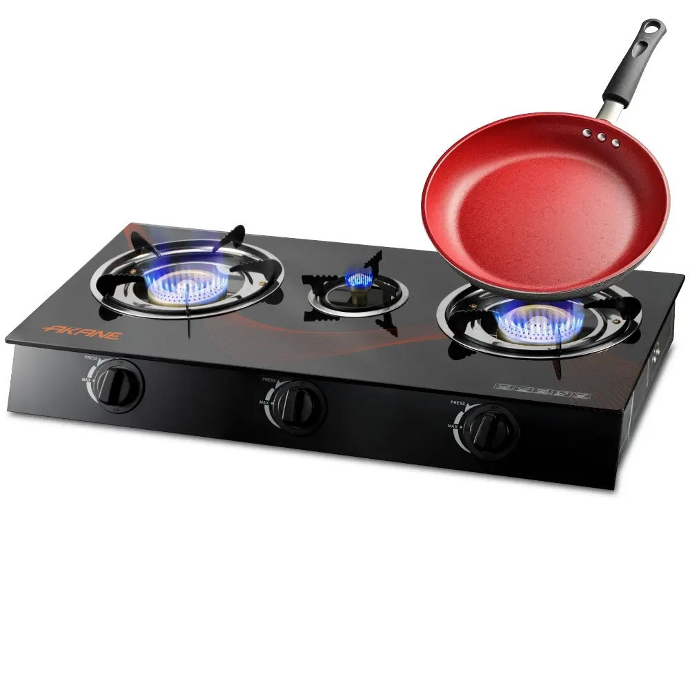 AKANE Home Cooking Gas Stove Three Burner Gas Cooker With Electronic Ignition Even Firepower Stable Heat Control for Home Use