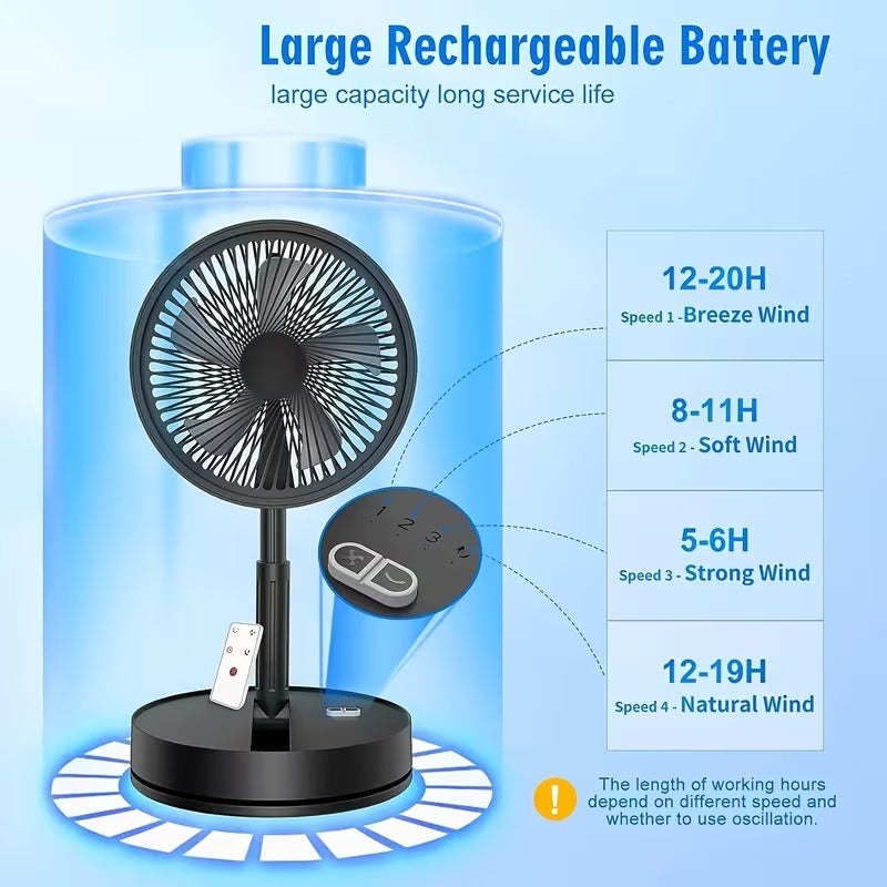 8-Inch Rechargeable Oscillating Foldaway Fan & Standing Fan