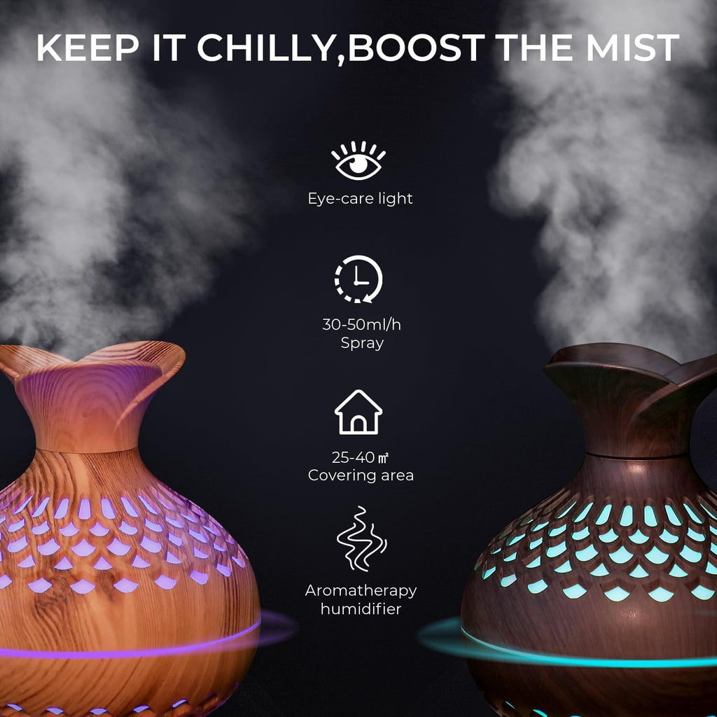Portable Mini Humidifier, 300ml Wood Grain Vase Small Humidifiers, Quiet Cool Mist Plant Humidification for Bedroom Car, USB Personal Desktop Diffuser for...