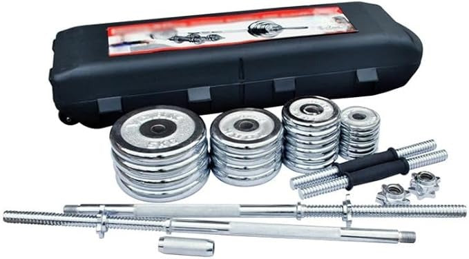 50kg Adjustable Dumbbell & Barbell Set – Iron Plates with Rubber-Coated Bars | Home Gym Strength Training Kit.
