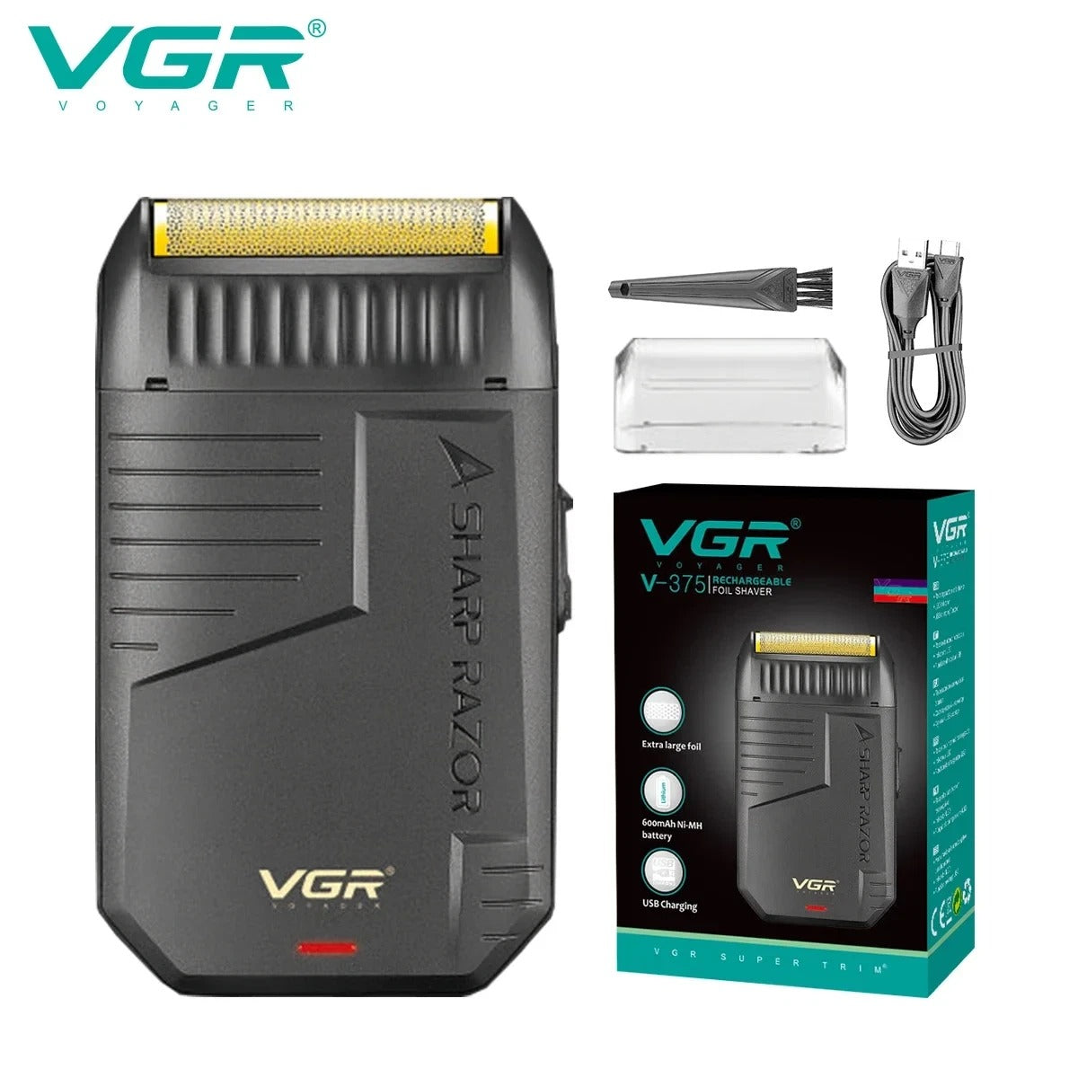 VGR V-375 Foil Shaver – Rechargeable Beard Trimmer, Pop-Up Detail Razor.