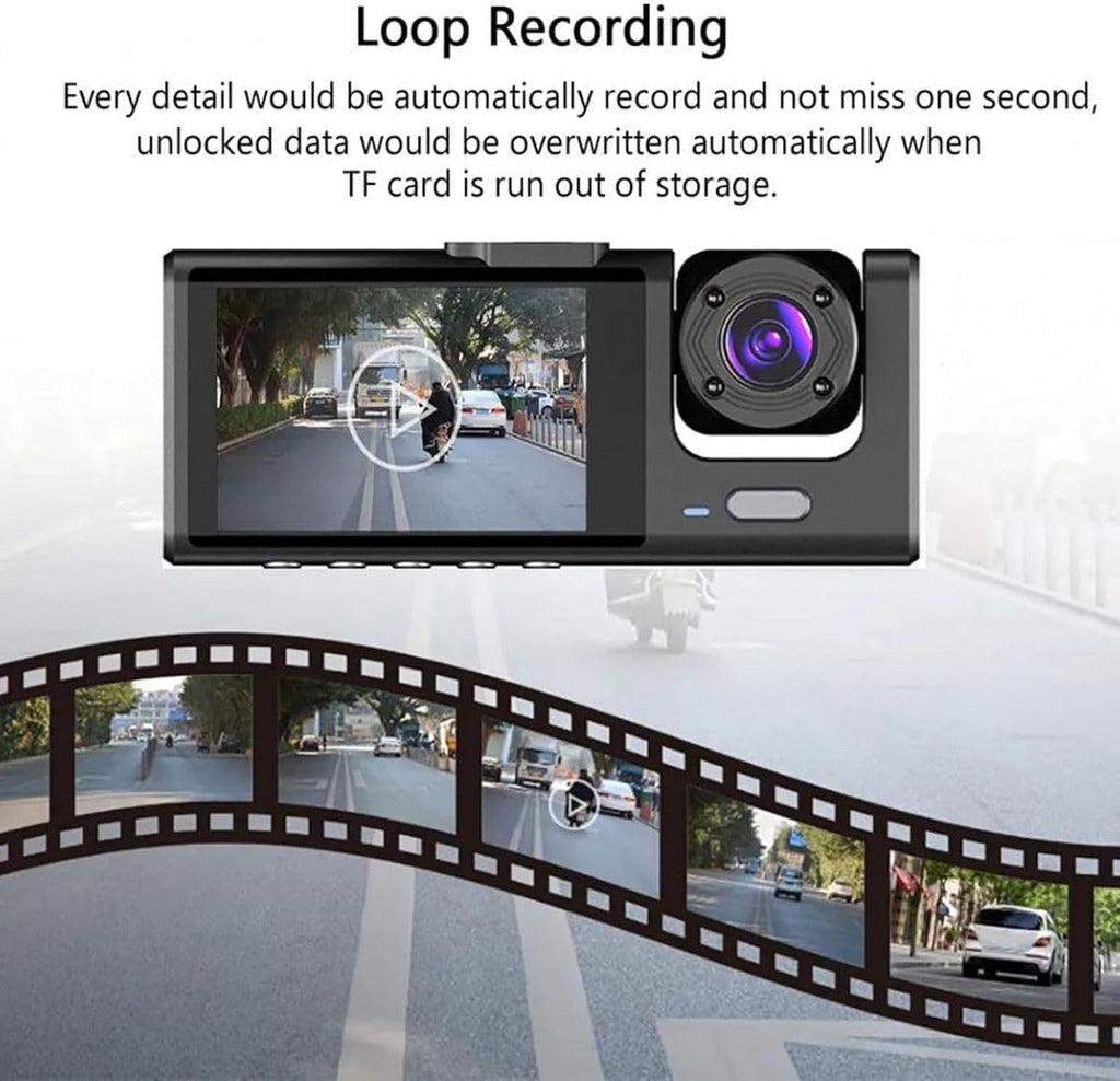 Dash Camera for Cars 3 Channel Dash Cam Driving Recorder 3-Lens with 2" IPS