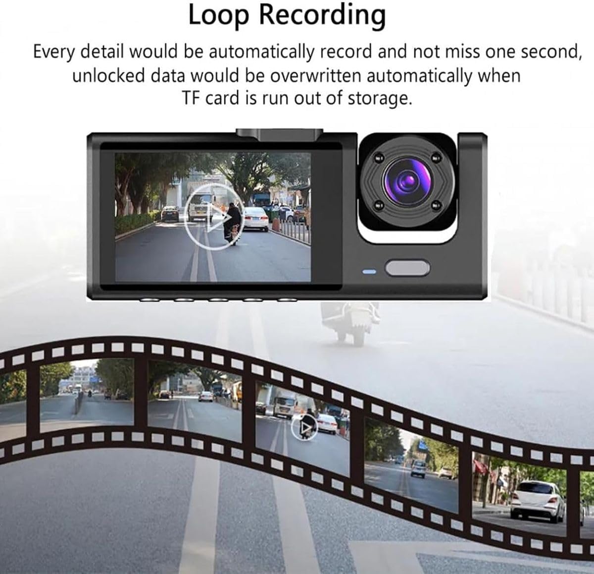 Dash Camera for Cars 3 Channel Dash Cam Driving Recorder 3-Lens with 2" IPS