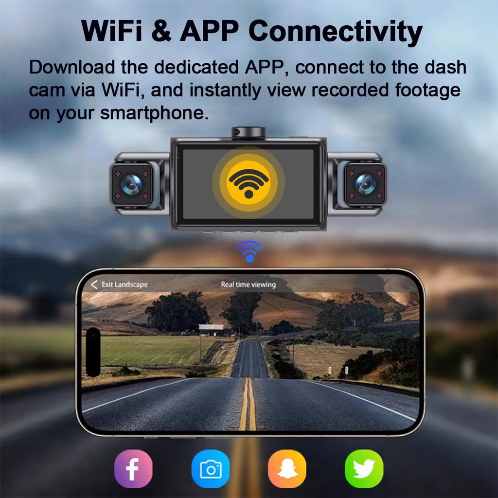 DashCam Car Dvr Video Recorder 4 Channels 360° WIFI Front inside Rotatable Rear View Camera 24h Parking Monitor Car dash cam.