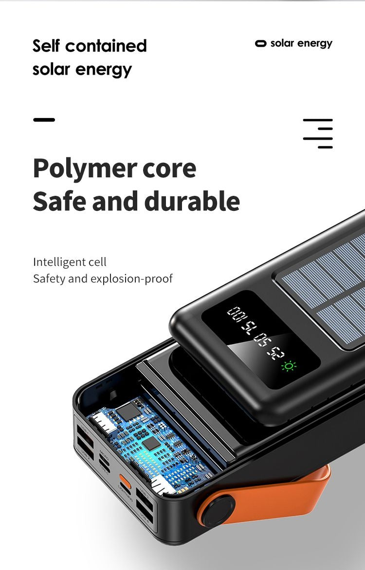 Ultimate 100000mAh Solar Powerbank with Mounted Light & 1:4 USB Cables