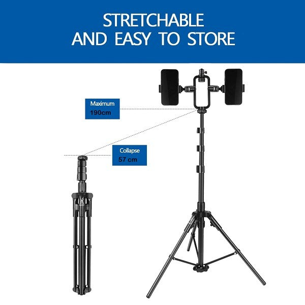 PM-201 1.9M Tripod Stand With 2 in 1 Phone Holder.