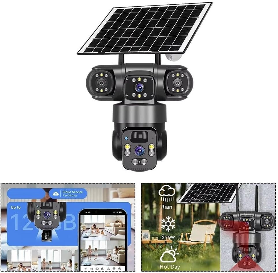 Electricity/Solar Security Cameras 4K 360° PTZ Dual Lens Outdoor Electricity/Solar Security Camera Electricity/Solar Powered 4G Sim Card /WiFi Security Camera IP66 Waterproof 2.4G Wireless Surveillance with 8000mAh Battery(Black).