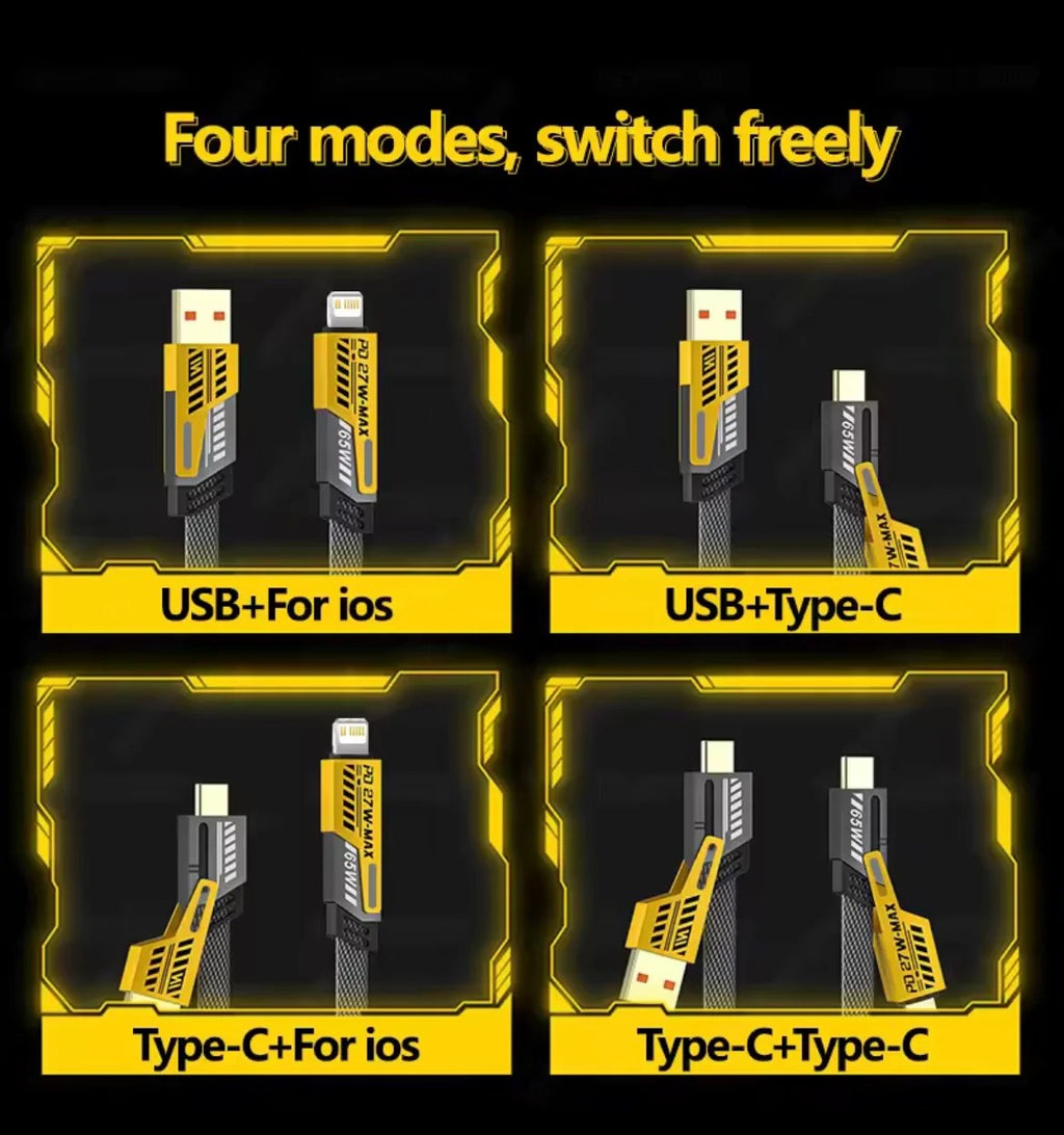 EZRA 4in 1 65W  Combo Style Fast Charging Cable for iPhone Samsung Xiaomi Redmi POCO OnePlus USB A to USB C Data Cord