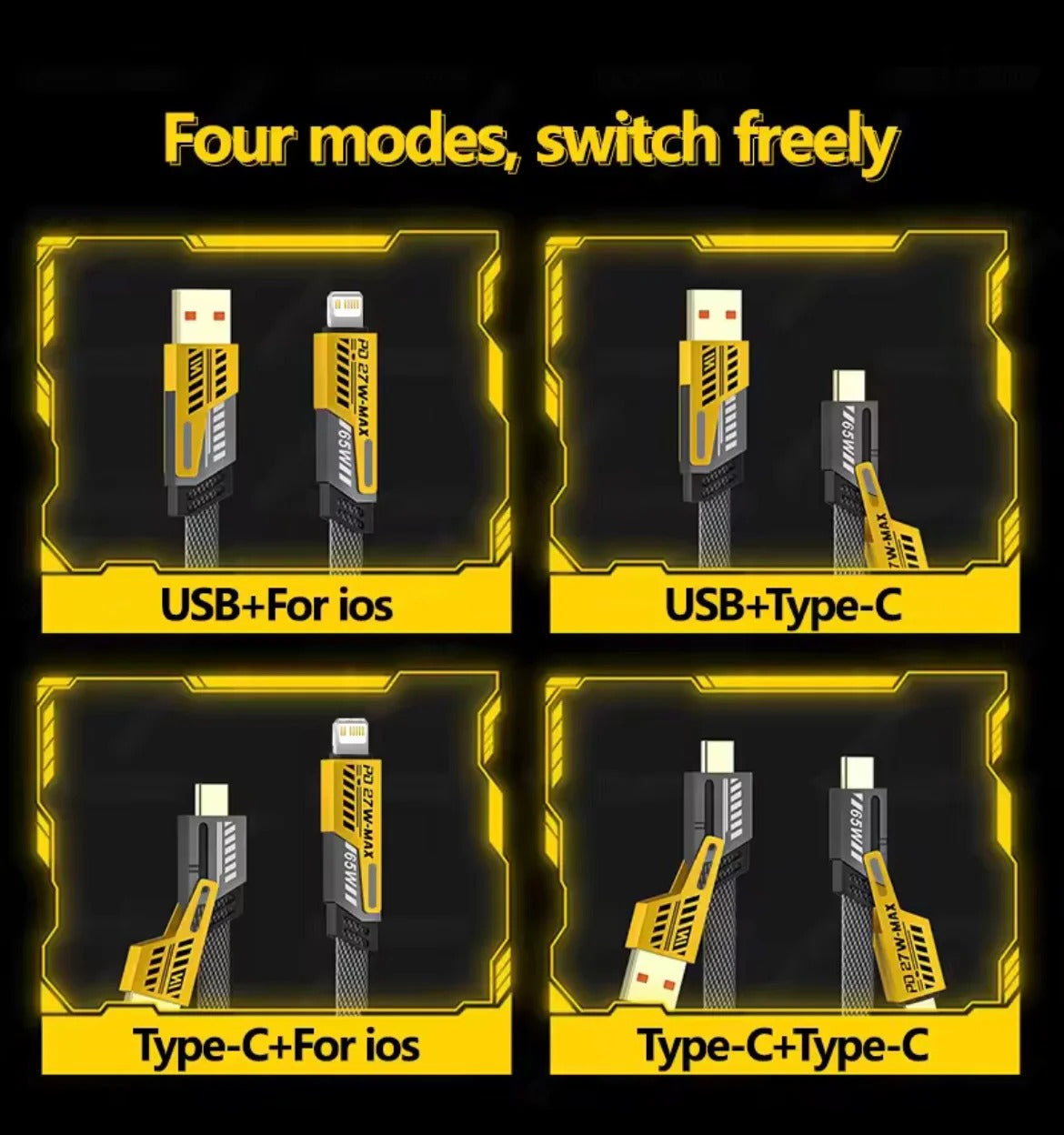 EZRA 4in 1 65W  Combo Style Fast Charging Cable for iPhone Samsung Xiaomi Redmi POCO OnePlus USB A to USB C Data Cord