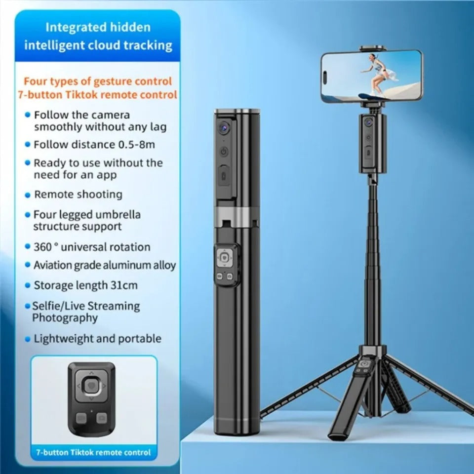 CL18 8M AI Follow Selfie Stick Tripod Foldable Monopod with Bluetooth Remote Control For iphone Xiaomi Smartphone