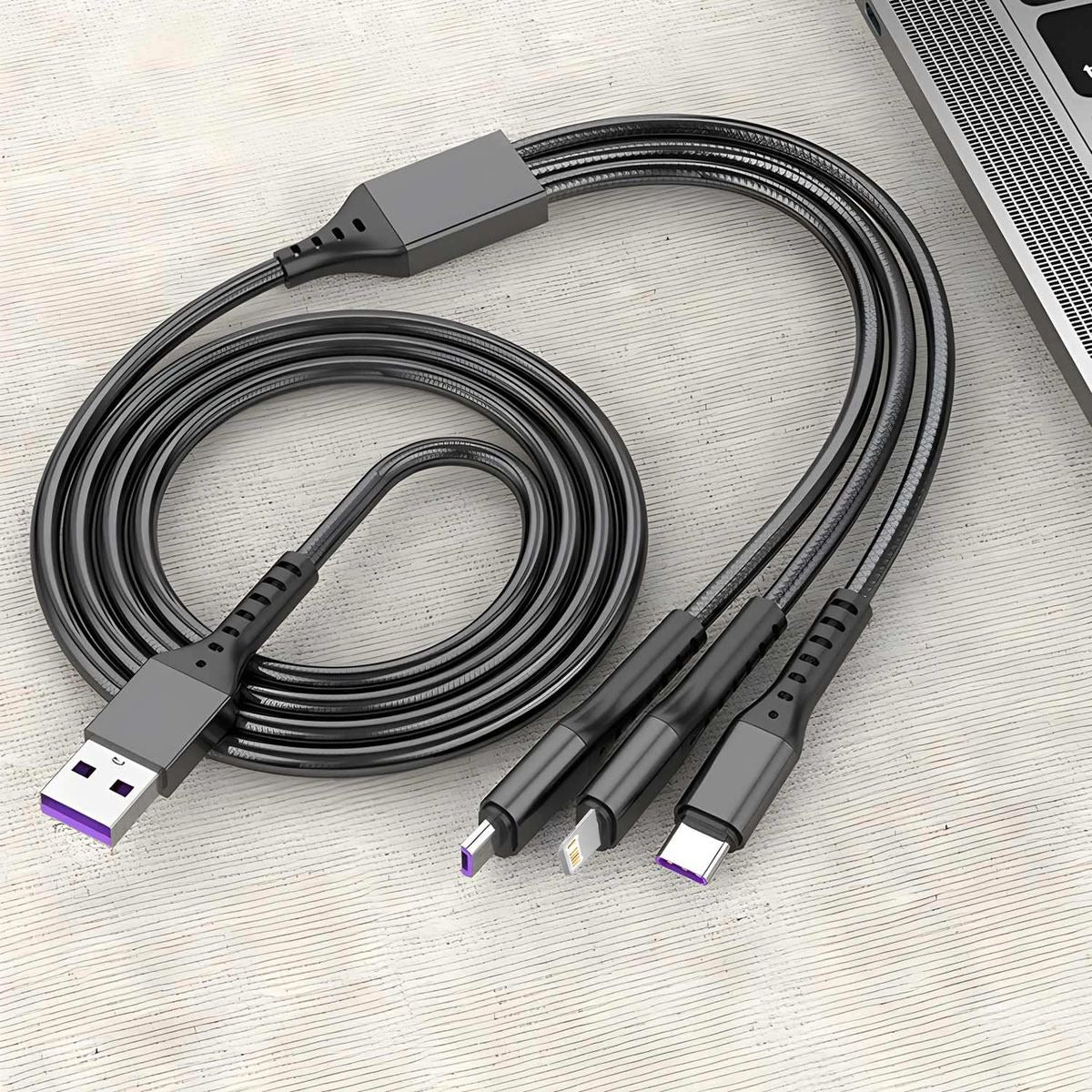 100W 3 in 1 USB Charge Cable 6A 100W Portable Micro USB Type C Cable