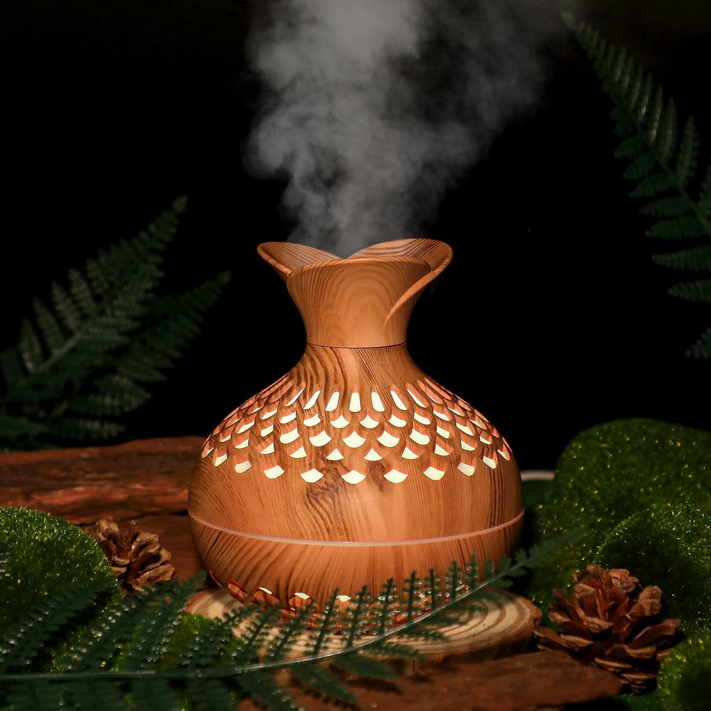 Portable Mini Humidifier, 300ml Wood Grain Vase Small Humidifiers, Quiet Cool Mist Plant Humidification for Bedroom Car, USB Personal Desktop Diffuser for...