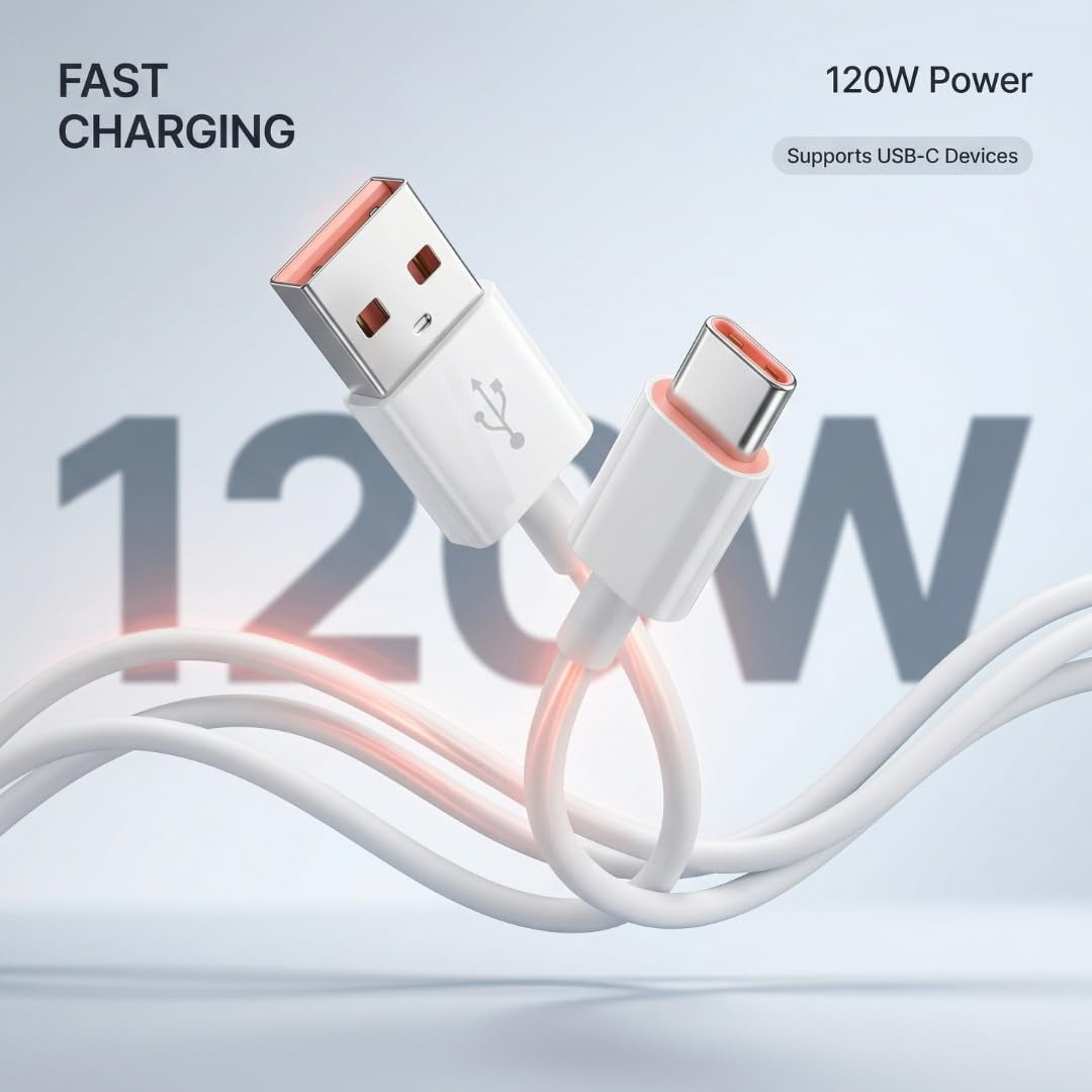 120W Type-C Fast Charging Data Cable For Mi | HyperCharge + Turbo Charging | 6A High-Speed USB-C Cable | Durable 1m Sync Cord for Xiaomi, Redmi, Poco.