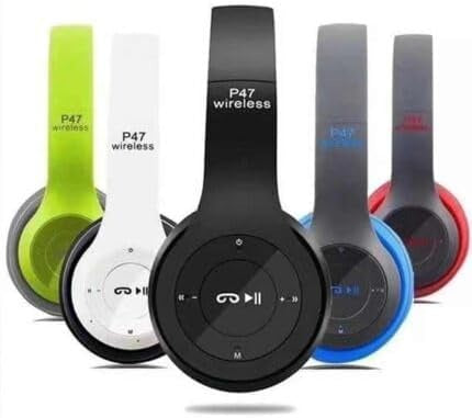 Bluetooth Headphones, P47 Wireless Over-Ear Design with LED Lights, Foldable Gaming Audio Headset, Black.