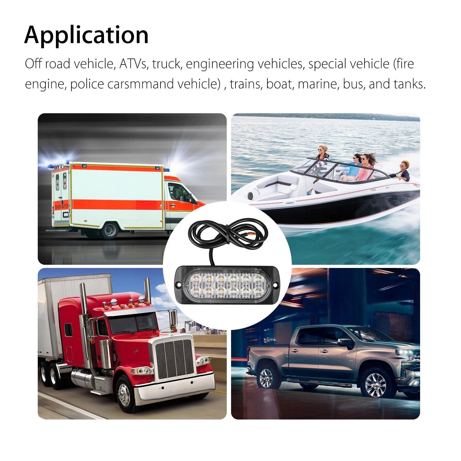 VS-12T-B White  Car  Light12 LED Truck Emergency Beacon Warning Hazard Flash Strobe Light 12-24V