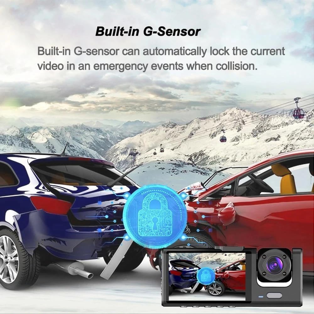 Dash Camera for Cars 3 Channel Dash Cam Driving Recorder 3-Lens with 2" IPS