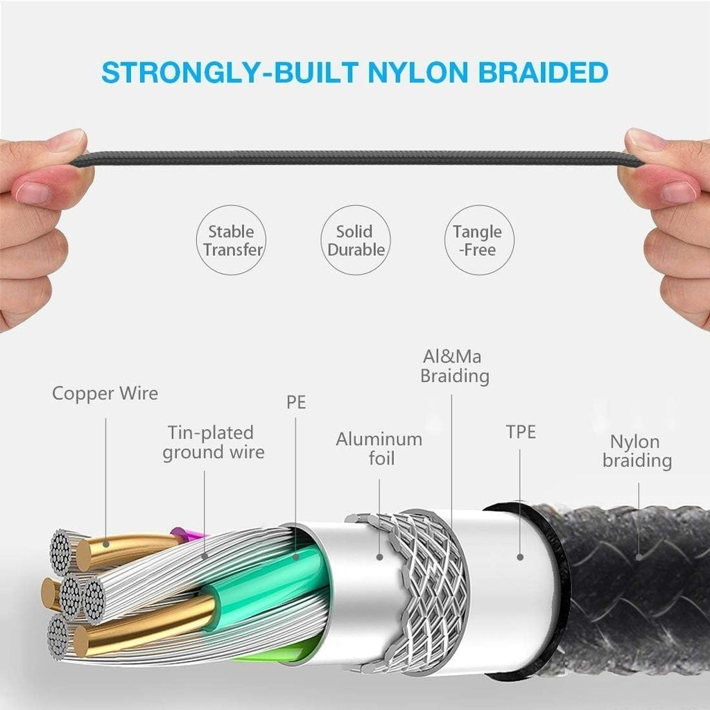 EZRA 3-in-1 USB Charging Cable, 1 Metre Length, Compatible with Lightning/Micro USB/Type-C, 3A, Black