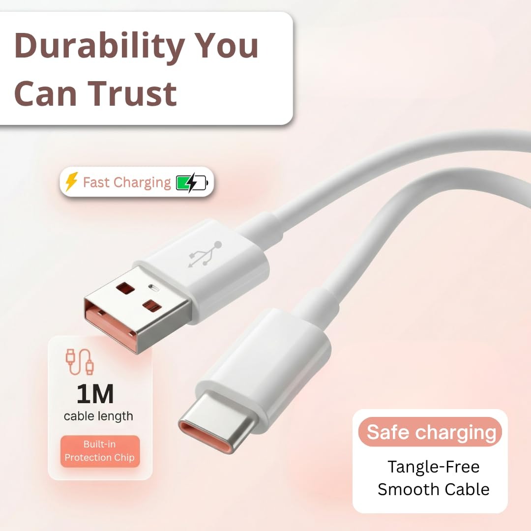 120W Type-C Fast Charging Data Cable For Mi | HyperCharge + Turbo Charging | 6A High-Speed USB-C Cable | Durable 1m Sync Cord for Xiaomi, Redmi, Poco.
