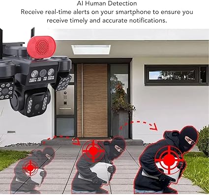 4G Solar Home Security Camera – AI-Powered, 4-Lens, App-Controlled