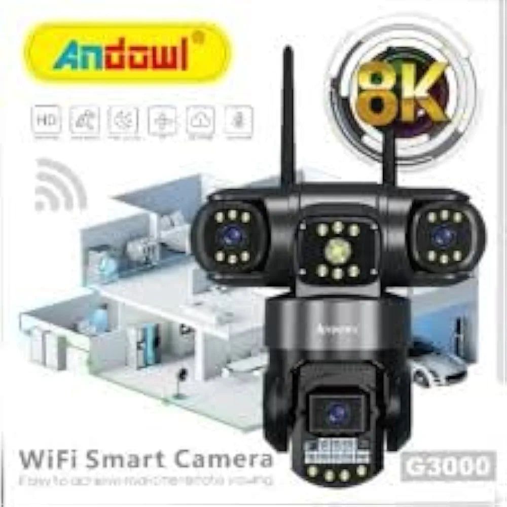 Outdoor Security Camera with Triple Lens, Triple Screen