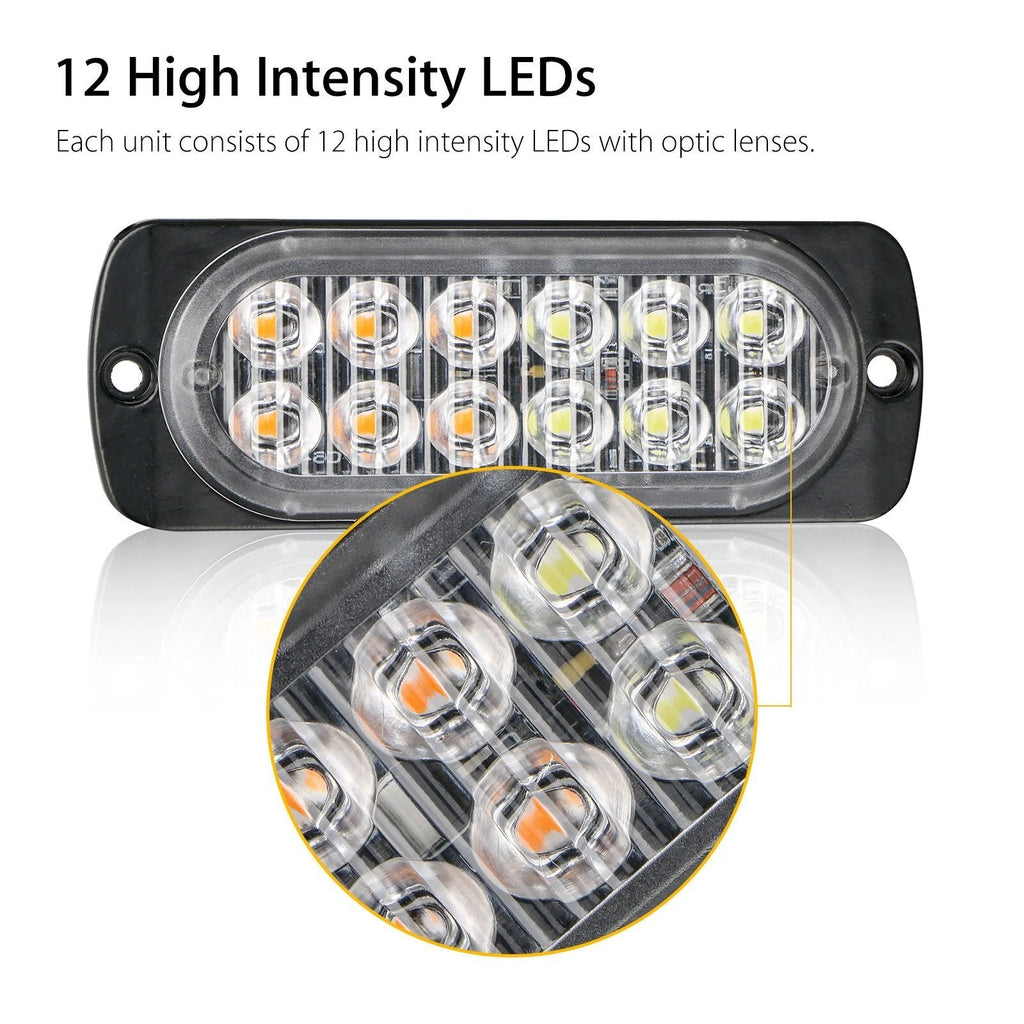 VS-12T-B White  Car  Light12 LED Truck Emergency Beacon Warning Hazard Flash Strobe Light 12-24V
