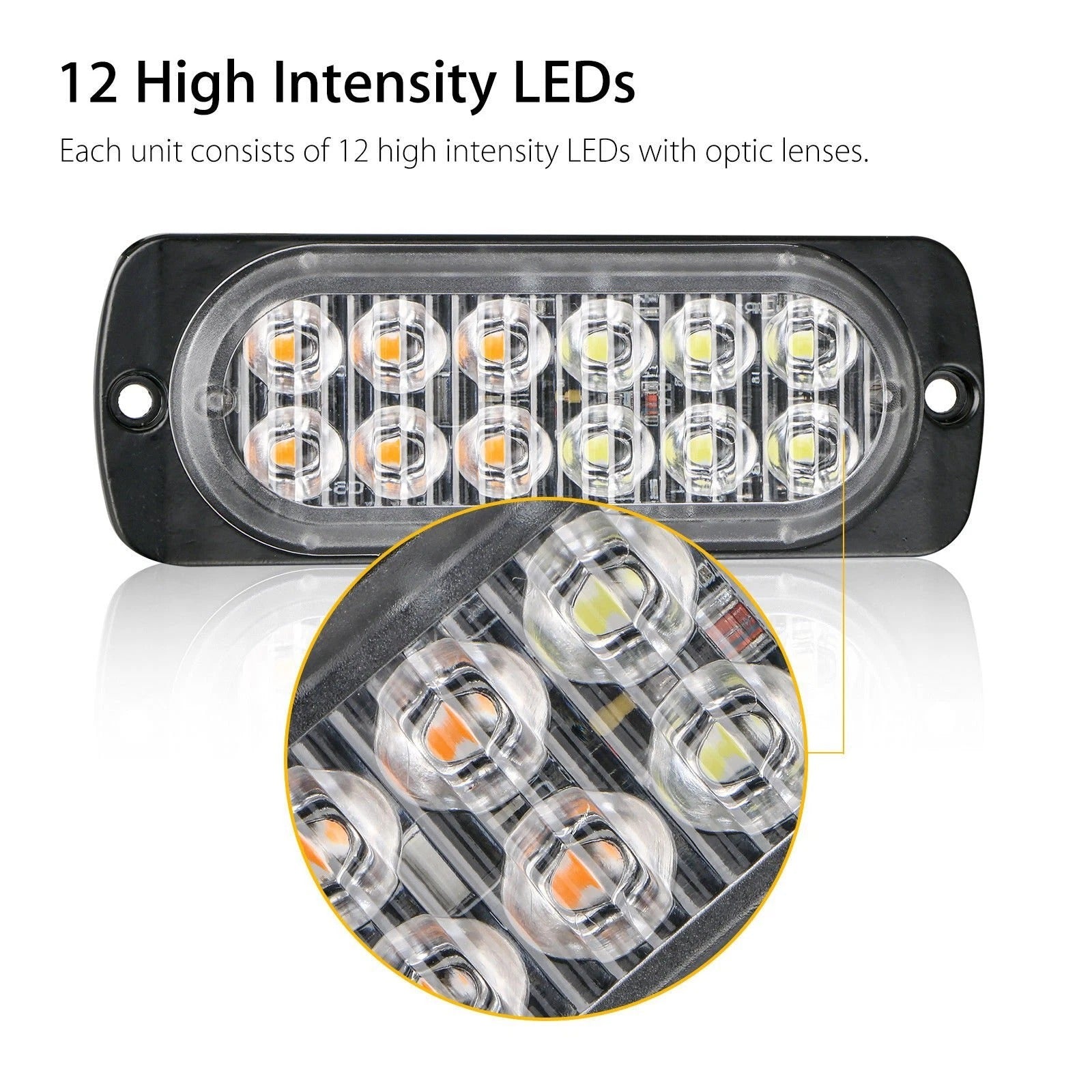 VS-12T-B White  Car  Light12 LED Truck Emergency Beacon Warning Hazard Flash Strobe Light 12-24V