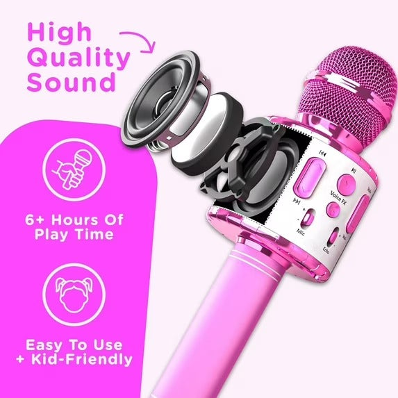 Kids Bluetooth Karaoke Microphone with Speaker- Toys for Kids - Pink