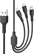 EZRA 3-in-1 USB Charging Cable, 1 Metre Length, Compatible with Lightning/Micro USB/Type-C, 3A, Black