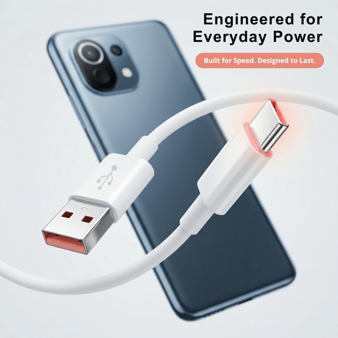 120W Type-C Fast Charging Data Cable For Mi | HyperCharge + Turbo Charging | 6A High-Speed USB-C Cable | Durable 1m Sync Cord for Xiaomi, Redmi, Poco.