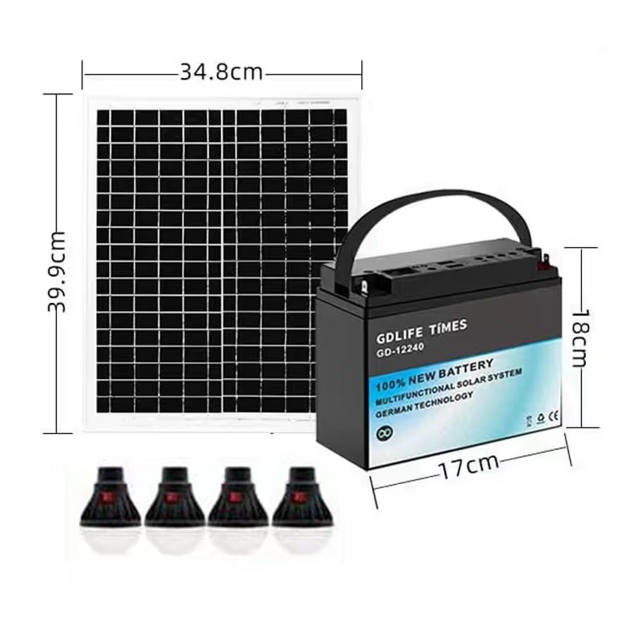 GD12240 12v 20ah Solar Storage Emergency Solar Generator With 4pcs Bulb 20w Solar Panel Ups Battery.