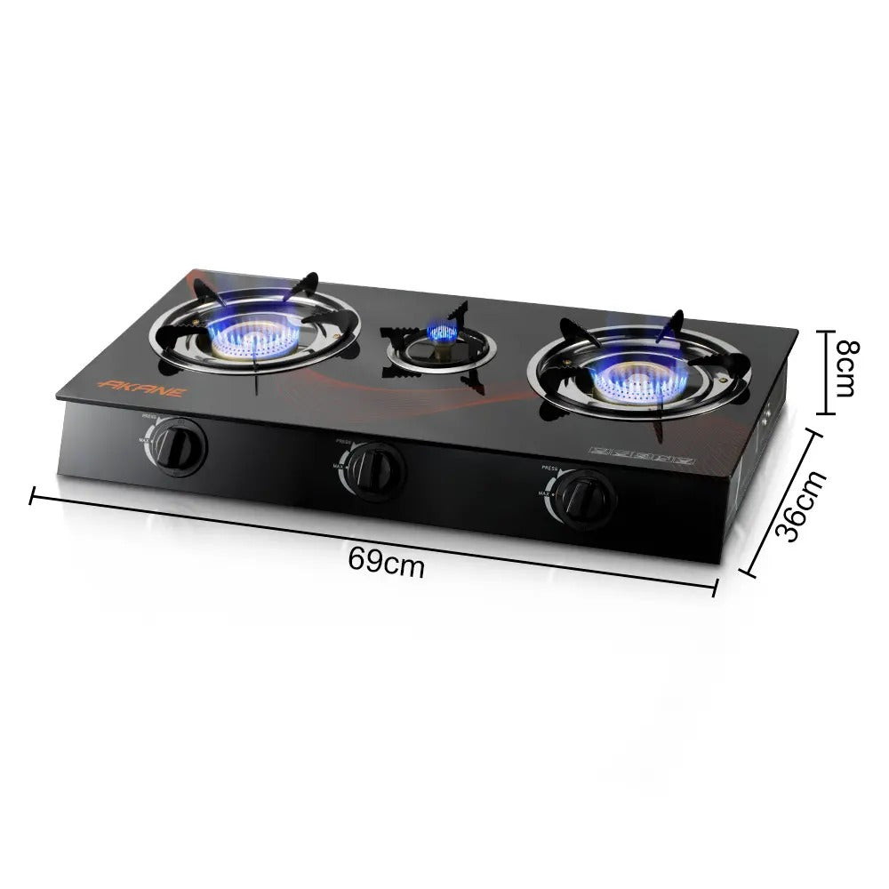 AKANE Home Cooking Gas Stove Three Burner Gas Cooker With Electronic Ignition Even Firepower Stable Heat Control for Home Use