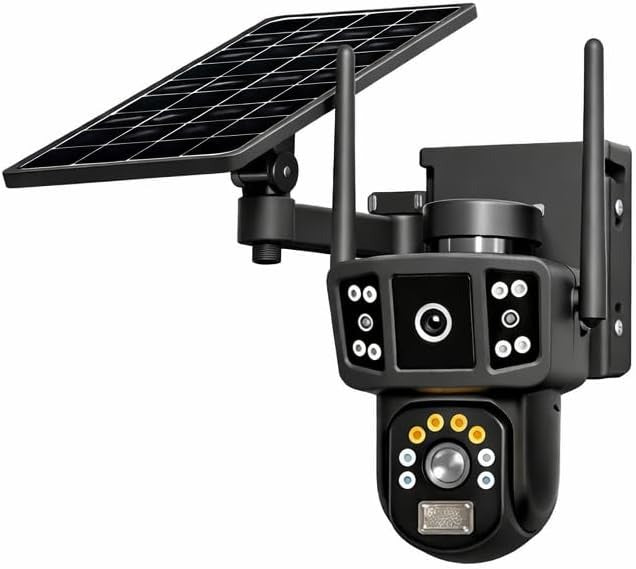 Electricity/Solar-Powered PTZ Security Camera – 355° Horizontal & 95° Vertical Rotation, Two-Way Talk, Motion Tracking, 1080P HD – No Wiring Needed for Outdoor...