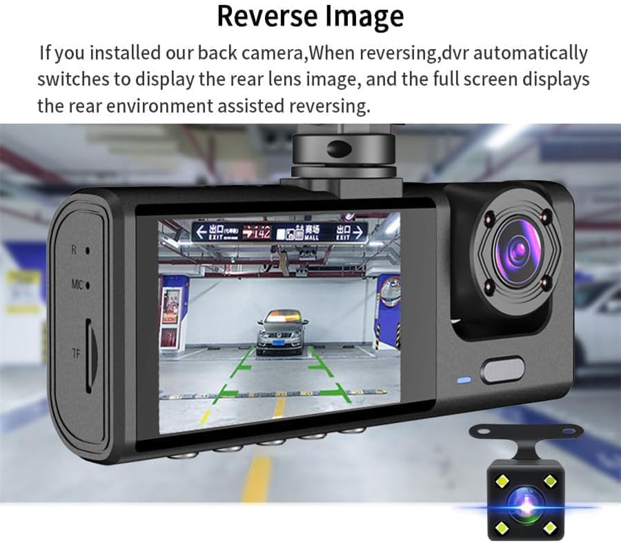 Dash Camera for Cars 3 Channel Dash Cam Driving Recorder 3-Lens with 2" IPS