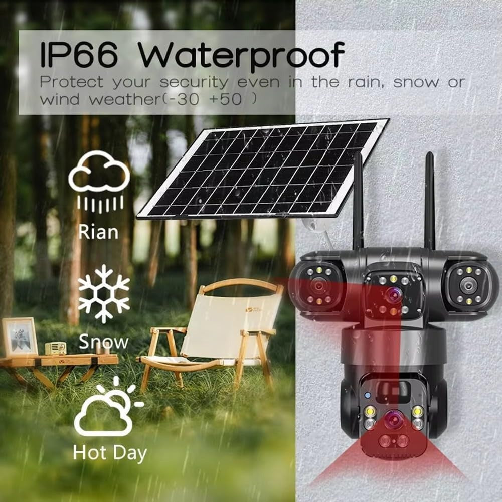Electricity/Solar Security Cameras 4K 360° PTZ Dual Lens Outdoor Electricity/Solar Security Camera Electricity/Solar Powered 4G Sim Card /WiFi Security Camera IP66 Waterproof 2.4G Wireless Surveillance with 8000mAh Battery(Black).
