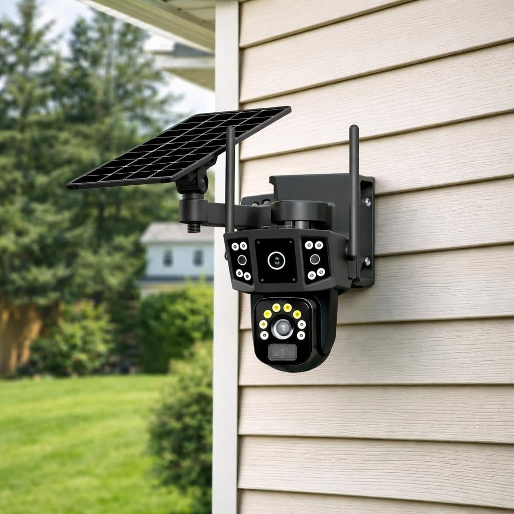 Electricity/Solar-Powered PTZ Security Camera – 355° Horizontal & 95° Vertical Rotation, Two-Way Talk, Motion Tracking, 1080P HD – No Wiring Needed for Outdoor...