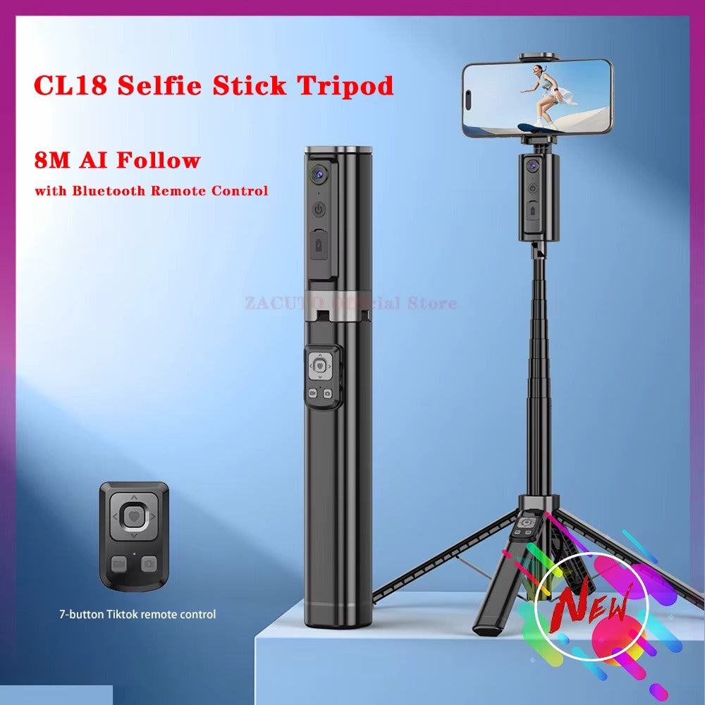 CL18 8M AI Follow Selfie Stick Tripod Foldable Monopod with Bluetooth Remote Control For iphone Xiaomi Smartphone