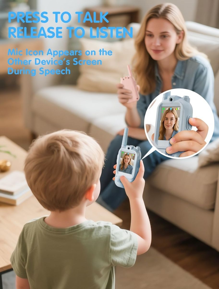 2 Piece Rechargeable Video Walkie-Talkie Set for Kids Ideal for Outdoor Use.