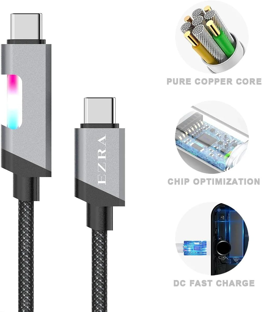 EZRA 60W PD3.0 Fast Charging, Zinc Alloy Nylon Braided USB to Type-C Cable, for iPhone 15/Pro/Plus/Pro Max, (USB C/C, 1m)