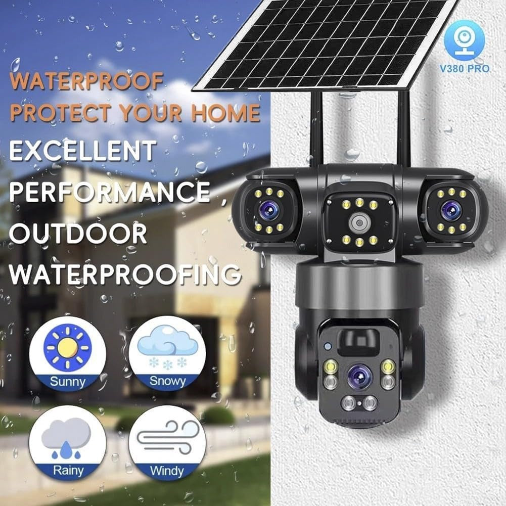 Electricity/Solar Security Cameras 4K 360° PTZ Dual Lens Outdoor Electricity/Solar Security Camera Electricity/Solar Powered 4G Sim Card /WiFi Security Camera IP66 Waterproof 2.4G Wireless Surveillance with 8000mAh Battery(Black).