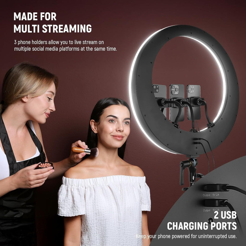 18 Inch RGB Ring Light with Tripod Stand, Phone Holder, Colour Changing LED, for Photography and Streaming