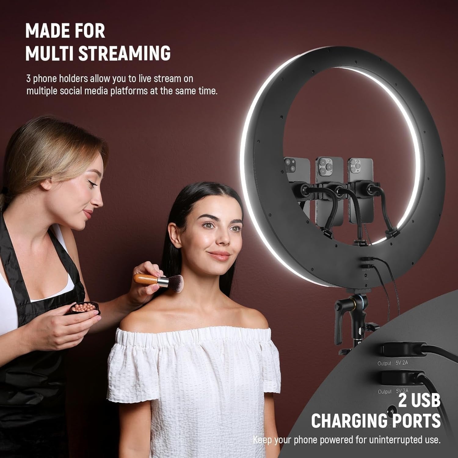 18 Inch RGB Ring Light with Tripod Stand, Phone Holder, Colour Changing LED, for Photography and Streaming