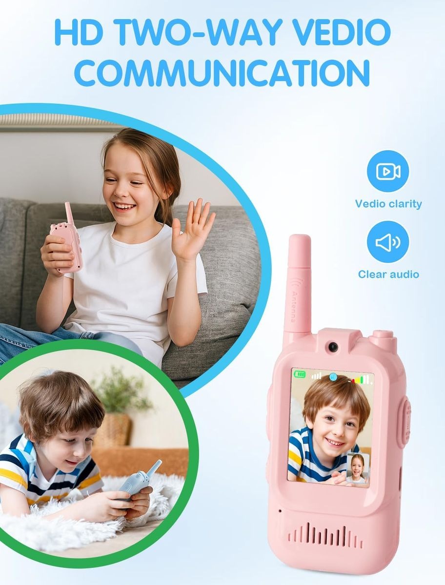 2 Piece Rechargeable Video Walkie-Talkie Set for Kids Ideal for Outdoor Use.