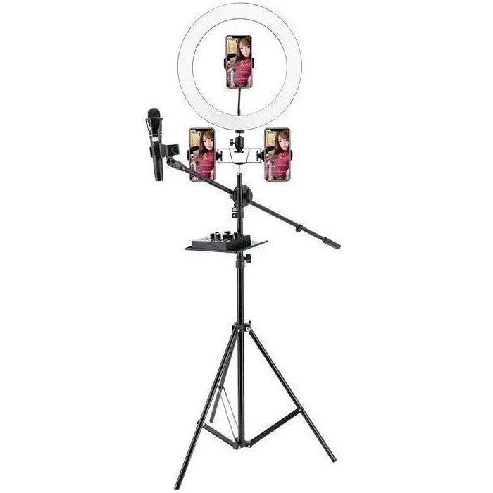 PM-213 Tripod Ring Light With Microphone Stand And 2 Phone Holders.