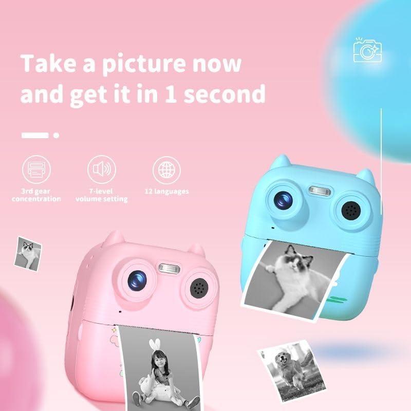 Instant Print Camera for Kids, HD Dual-Lens Selfie Digital Camera with 3 Rolls Print Paper & 32GB Card, Portable Holiday Birthday Gifts Toy for...