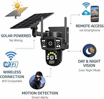 Solar-Powered PTZ Security Camera – 355° Horizontal & 95° Vertical Rotation, Two-Way Talk