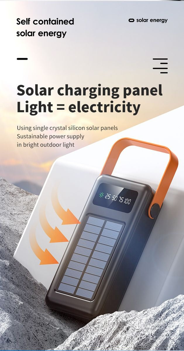 Ultimate 100000mAh Solar Powerbank with Mounted Light & 1:4 USB Cables