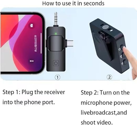 Dual Wireless HYS2FZ-022 Microphones 10 hour Record Time For iPhone/Camera/Android Devices-(GC)