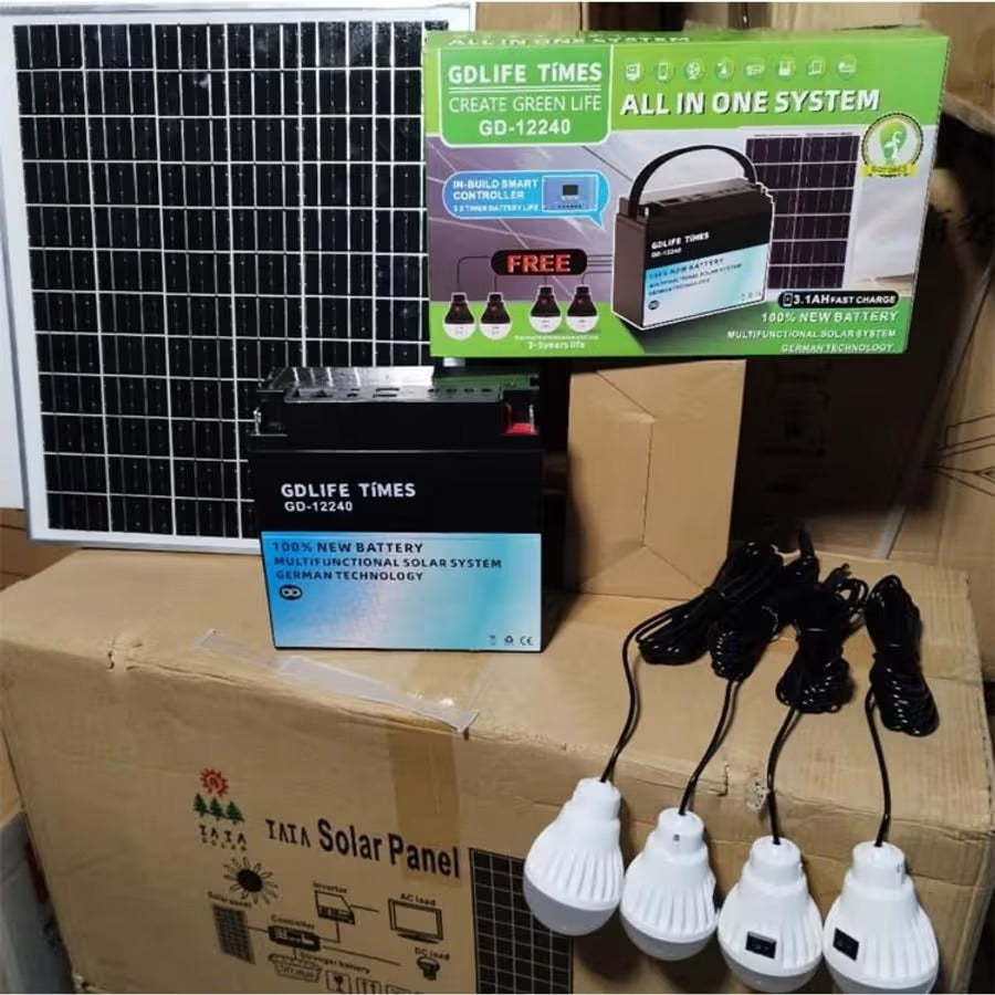 GD12240 12v 20ah Solar Storage Emergency Solar Generator With 4pcs Bulb 20w Solar Panel Ups Battery.