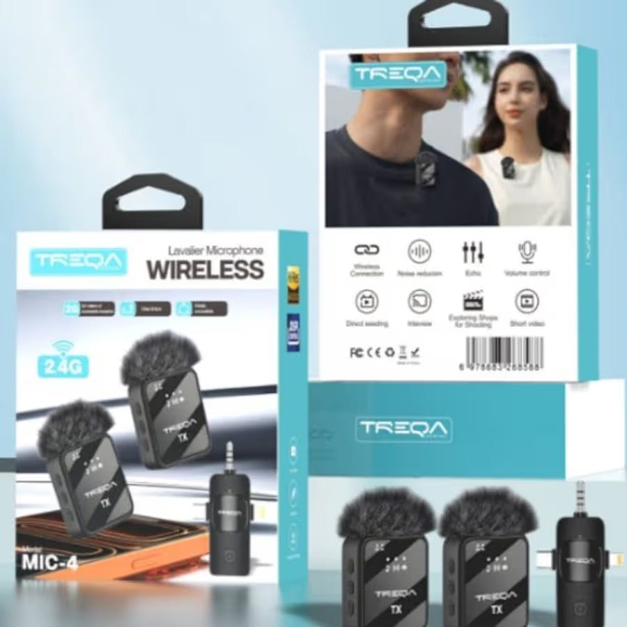 Treqa MIC-4 3 in 1 Dual Lavalier Wireless Microphone Set 2.4g.