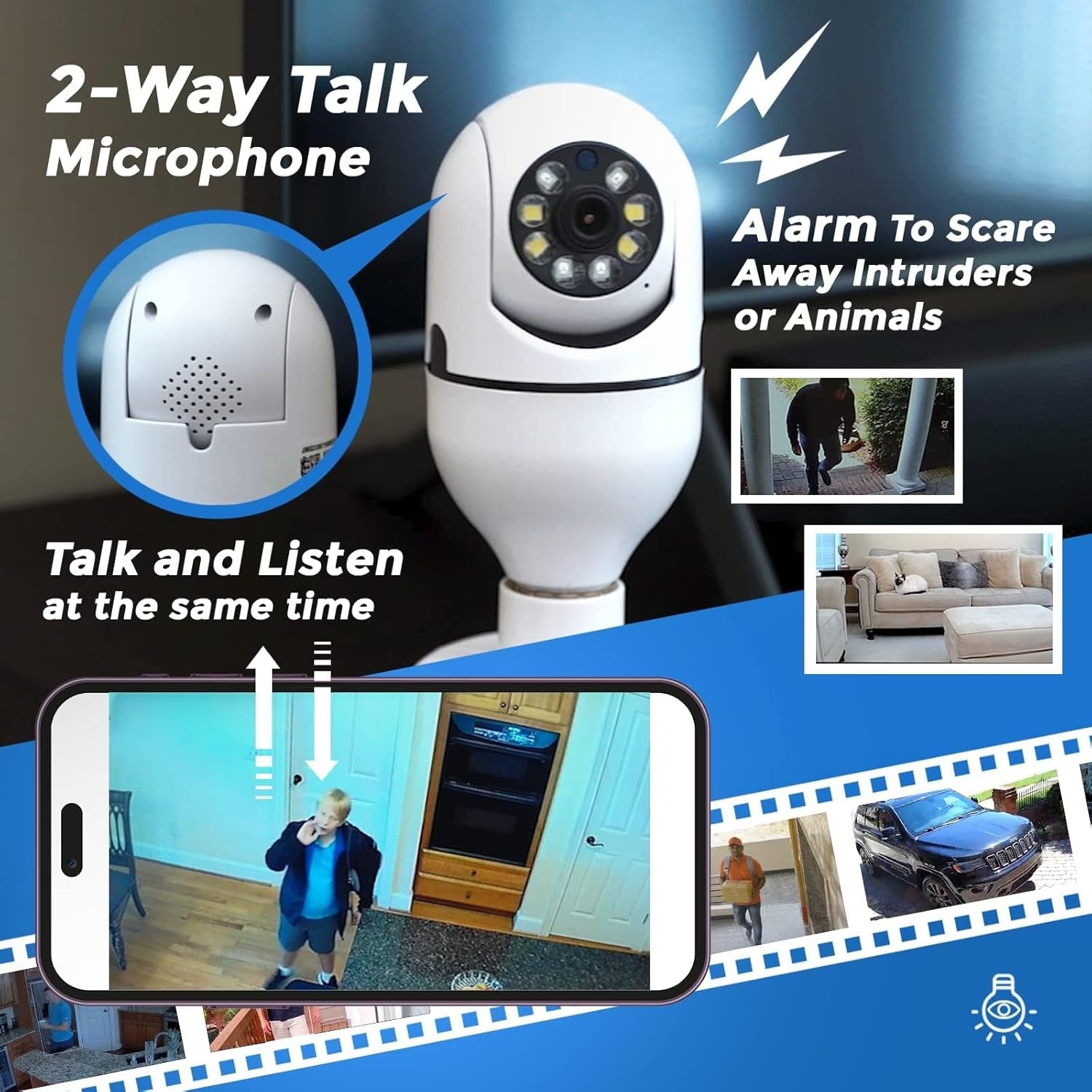 Sight Bulb Security Camera, Two Way Talk 1080P HD Video WiFi Smart Camera, Indoor Outdoor Night Vision 360 Degree Motion Detection with SD Card (Pack of 2)